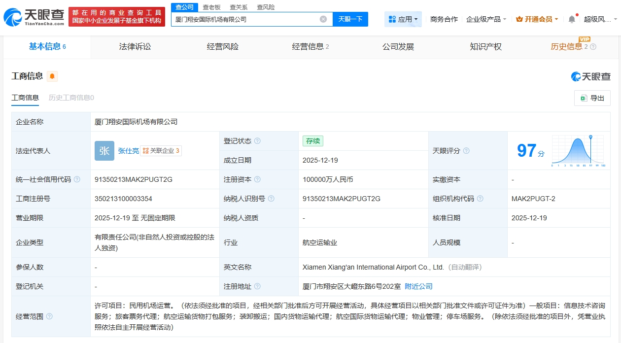 廈門翔安國際機(jī)場公司正式成立，注冊資本10億開啟航空服務(wù)新篇章